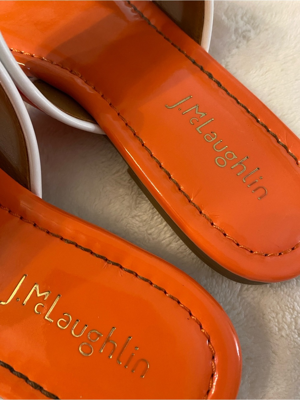 J. McLaughlin Leslie Thong Sandal Orange and White Patent 8 - Picture 7 of 7